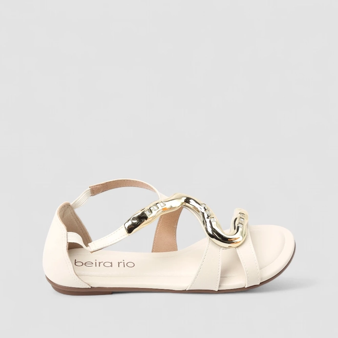 Sandália Feminina Beira Rio Detalhe Metalizado Off White