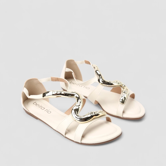 Sandália Feminina Beira Rio Detalhe Metalizado Off White