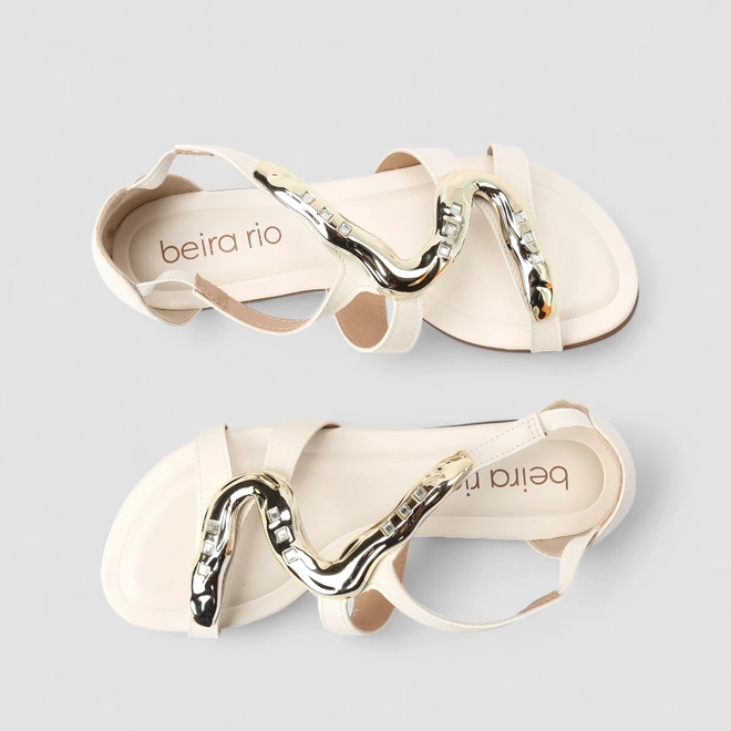 Sandália Feminina Beira Rio Detalhe Metalizado Off White