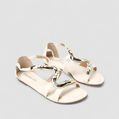 Sandália Feminina Beira Rio Detalhe Metalizado Off White