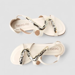 Sandália Feminina Beira Rio Detalhe Metalizado Off White