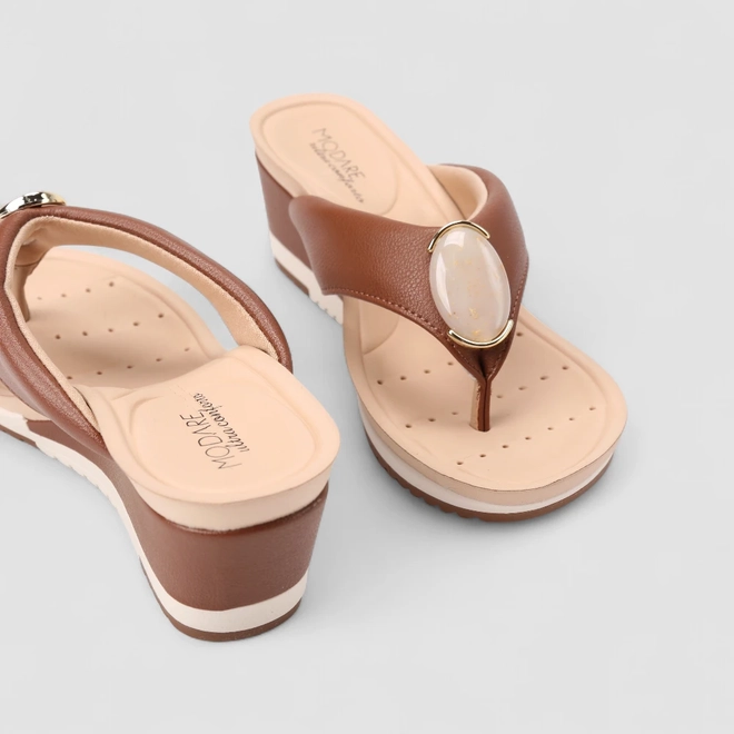 Tamanco Feminino Modare Ultraconforto Pedraria Marrom & Bege