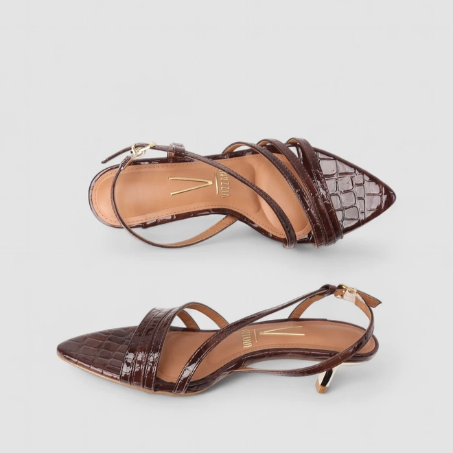 Sandália Feminina Vizzano Original Textura Croco Marrom