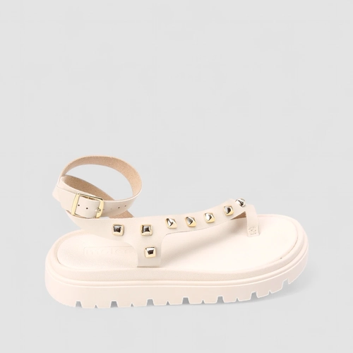 Sandália Feminina Moleca Detalhe Tachas Off White