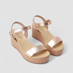 Sandália Feminina Beira Rio Plataforma Metalizada Ouro Rosé