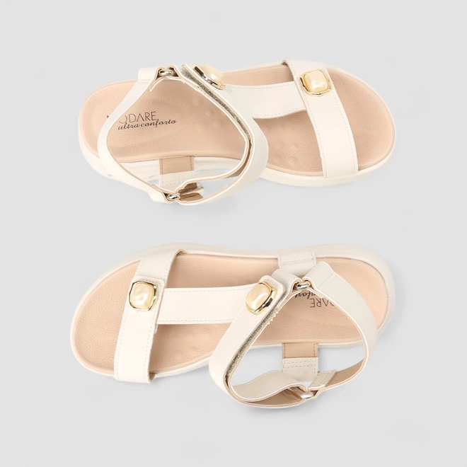 Sandália Feminina Modare Ultraconforto Detalhe Pedraria Off White