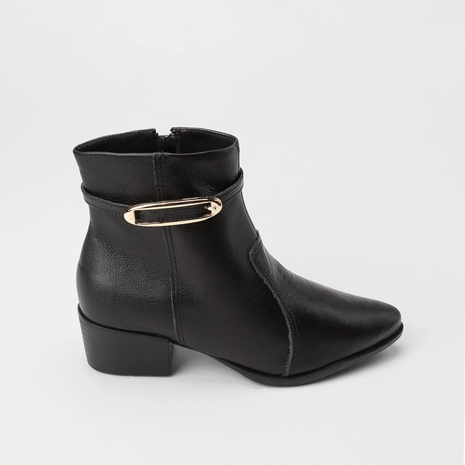 Ankle Boot Feminina Bebecê Em Couro Fivela Preto