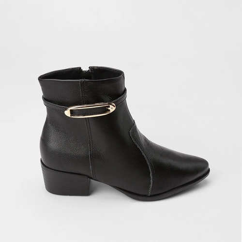 Ankle Boot Feminina Bebecê Em Couro Fivela Preto