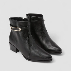 Ankle Boot Feminina Bebecê Em Couro Fivela Preto