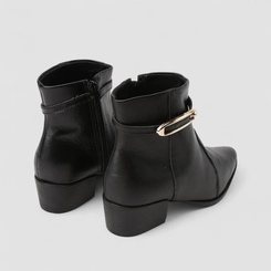 Ankle Boot Feminina Bebecê Em Couro Fivela Preto