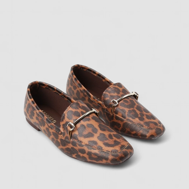 Mocassim Feminino Gabriela Animal Print Onça Detalhe Bridão Multicolor