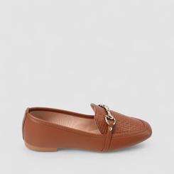 Mocassim Feminino Penélope Tressê Enfeite Metálico Marrom