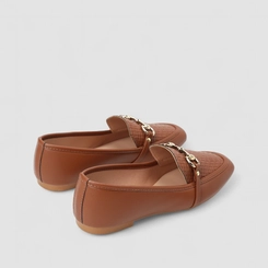 Mocassim Feminino Penélope Tressê Enfeite Metálico Marrom