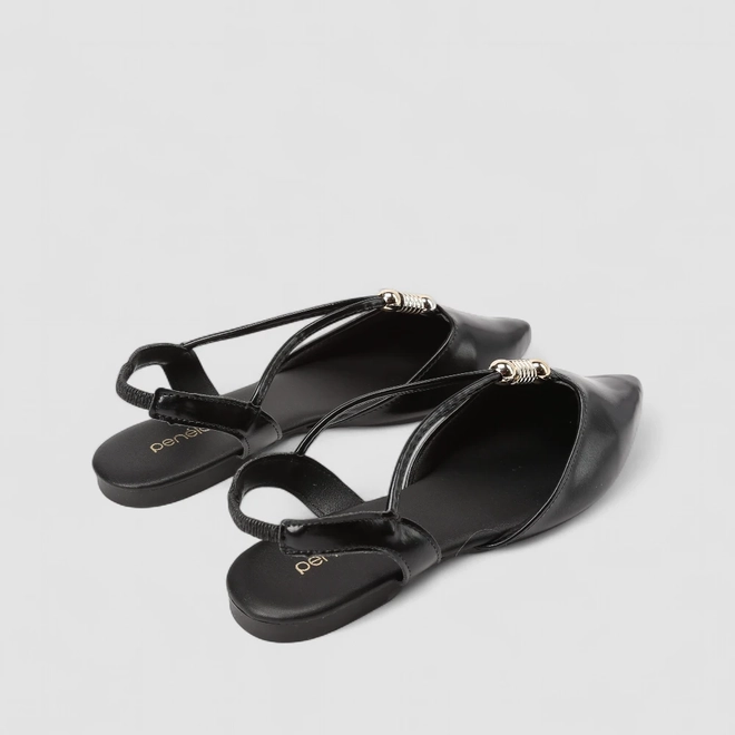 Sapatilha Slingback Feminina Penélope Detalhe Metalizado Preto