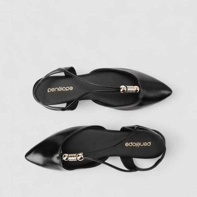 Sapatilha Slingback Feminina Penélope Detalhe Metalizado Preto