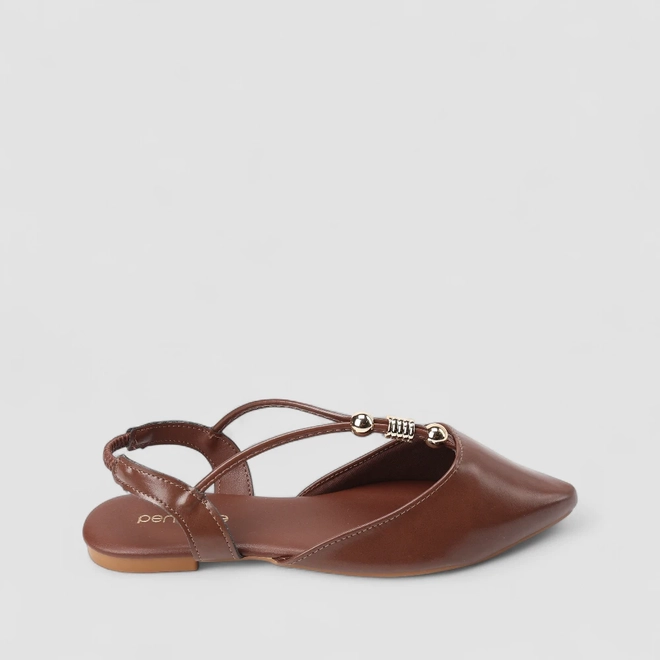 Sapatilha Slingback Feminina Penélope Detalhe Metalizados Marrom