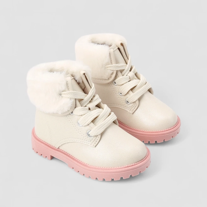 Bota Coturno Infantil Molekinha Glitter Com Pelucia Off White