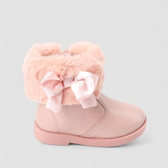 Bota Bebê Molekinha Detalhe Laço Pelúcia & Glitter Rosa