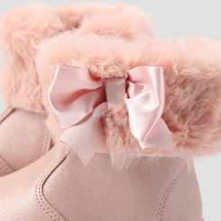 Bota Bebê Molekinha Detalhe Laço Pelúcia & Glitter Rosa