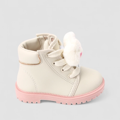 Bota Coturno Bebê Molekinha Pelúcia + Pulseira Off White
