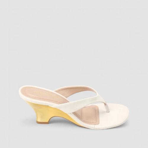 Tamanco Feminino Gabriela Salto Geométrico Metalizado Off White