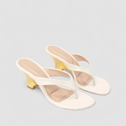 Tamanco Feminino Gabriela Salto Estilizado Dourado Off White
