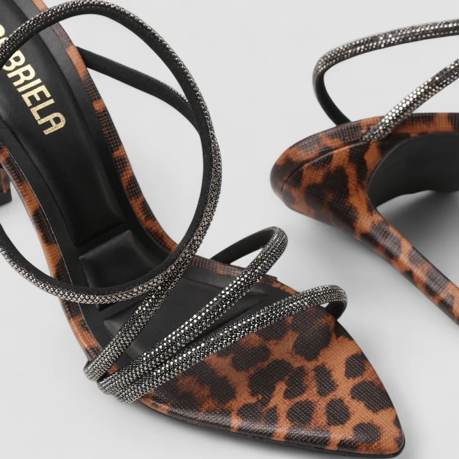 Sandália Feminina Gabriela Multitiras Strass Animal Print Onça Multicolor