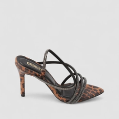 Sandália Feminina Gabriela Multitiras Strass Animal Print Onça Multicolor
