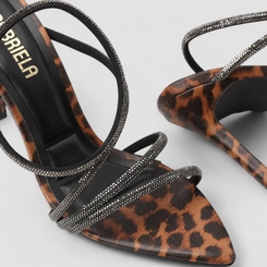 Sandália Feminina Gabriela Multitiras Strass Animal Print Onça Multicolor