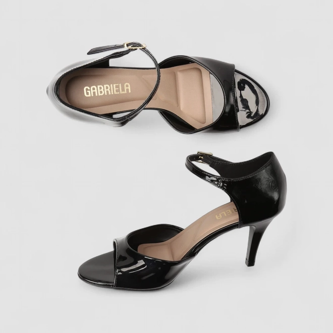 Peep Toe Feminino Gabriela Salto Fino Verniz Preto