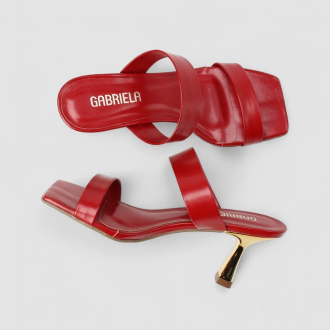 Tamanco Feminino Gabriela Salto Estilizado Dourado Vermelho