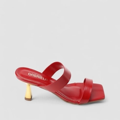 Tamanco Feminino Gabriela Salto Estilizado Dourado Vermelho