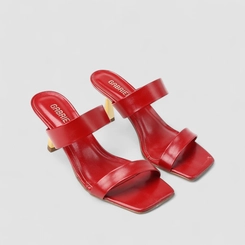 Tamanco Feminino Gabriela Salto Estilizado Dourado Vermelho