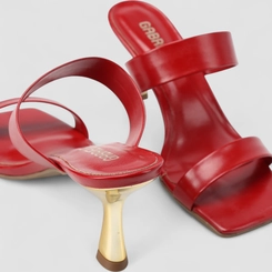 Tamanco Feminino Gabriela Salto Estilizado Dourado Vermelho