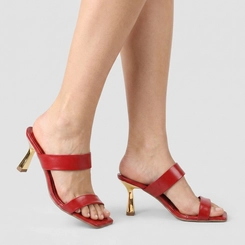 Tamanco Feminino Gabriela Salto Estilizado Dourado Vermelho
