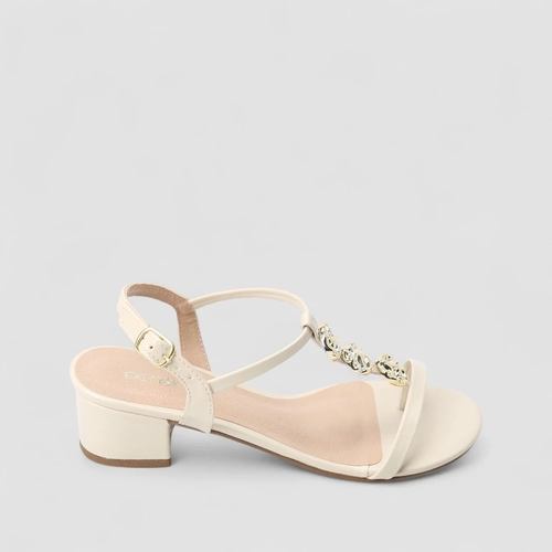 Sandália Feminina Penélope Salto Bloco Tachas Metalizadas Off White