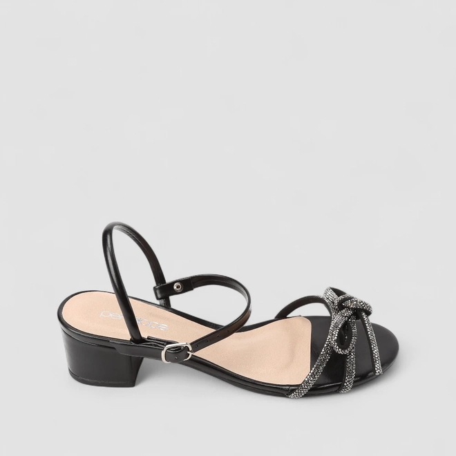 Sandália Feminina Penélope Detalhe Laço Strass Preto