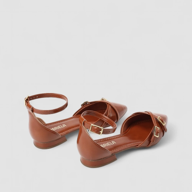 Sapatilha Slingback Feminino Gabriela Tiras Cruzadas Fivela Caramelo