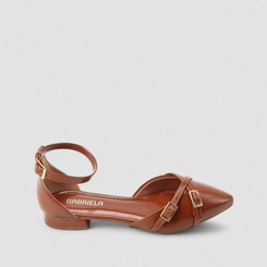 Sapatilha Slingback Feminino Gabriela Tiras Cruzadas Fivela Caramelo
