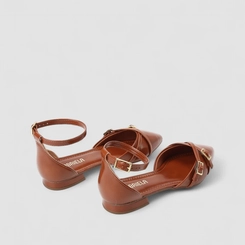 Sapatilha Slingback Feminino Gabriela Tiras Cruzadas Fivela Caramelo