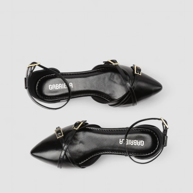 Sapatilha Slingback Feminino Gabriela Tiras Cruzadas Fivela Preto