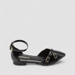 Sapatilha Slingback Feminino Gabriela Tiras Cruzadas Fivela Preto