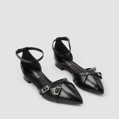Sapatilha Slingback Feminino Gabriela Tiras Cruzadas Fivela Preto
