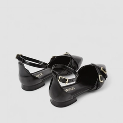 Sapatilha Slingback Feminino Gabriela Tiras Cruzadas Fivela Preto