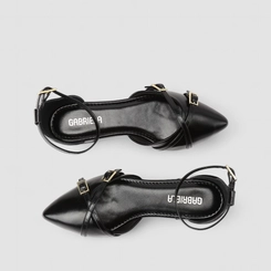Sapatilha Slingback Feminino Gabriela Tiras Cruzadas Fivela Preto