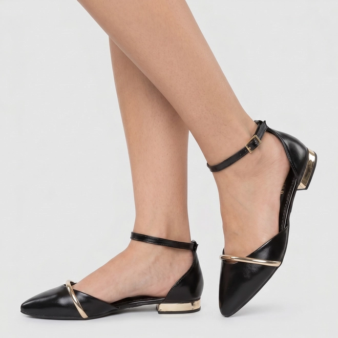 Sapatilha Slingback Feminino Gabriela Metalizada Preto