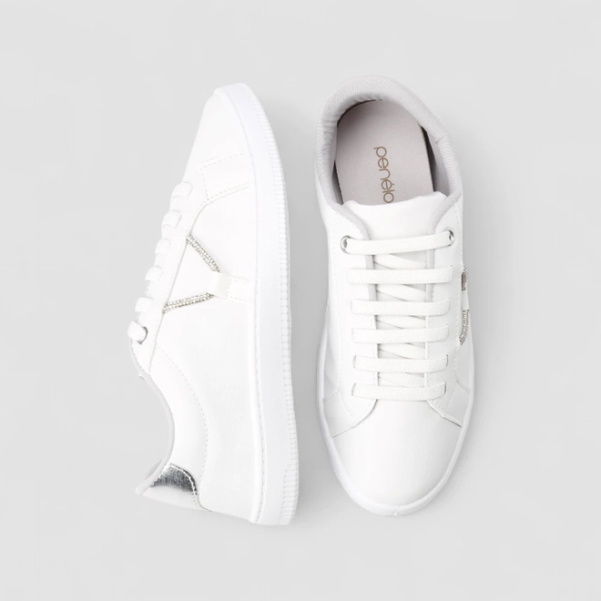 Tênis Casual Feminino Penélope Elástico Detalhe Strass Branco