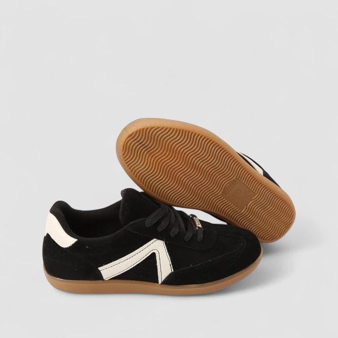 Tênis Casual Feminino Vizzano Recorte Lateral Camurça Preto