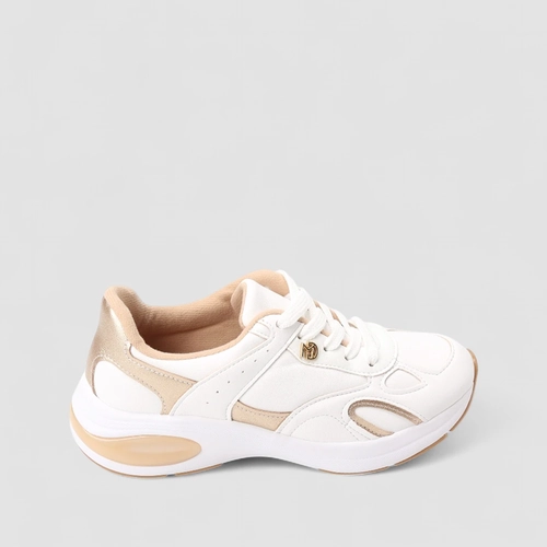 Tênis Casual Feminino Modare Ultraconforto Dourado E Branco