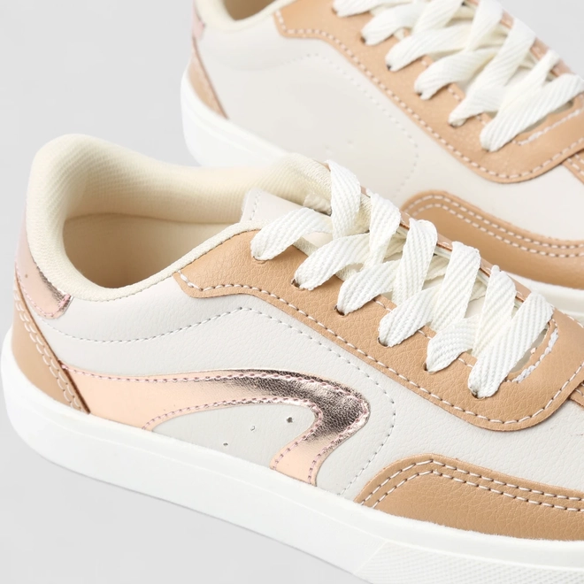 Tênis Casual Feminino Penélope Off White & Bege